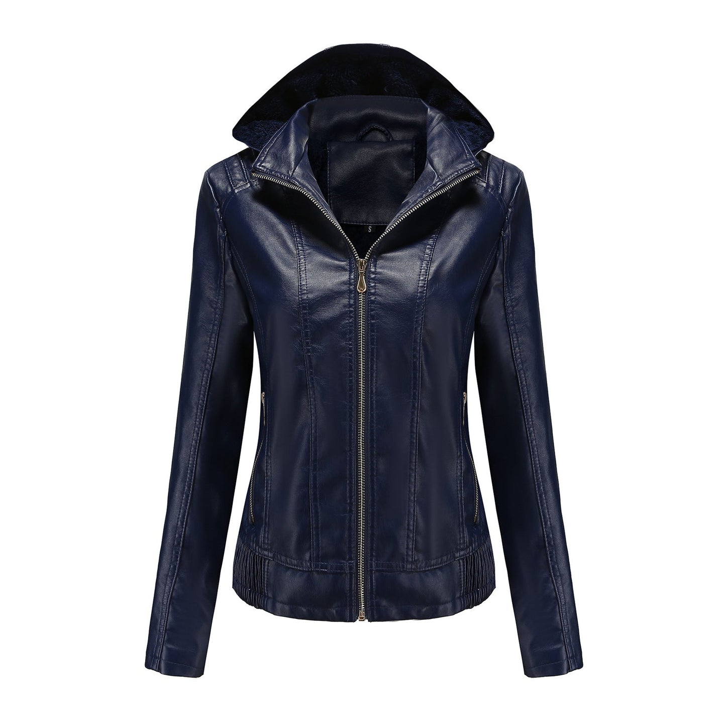 Chaqueta de piel con capucha para mujer