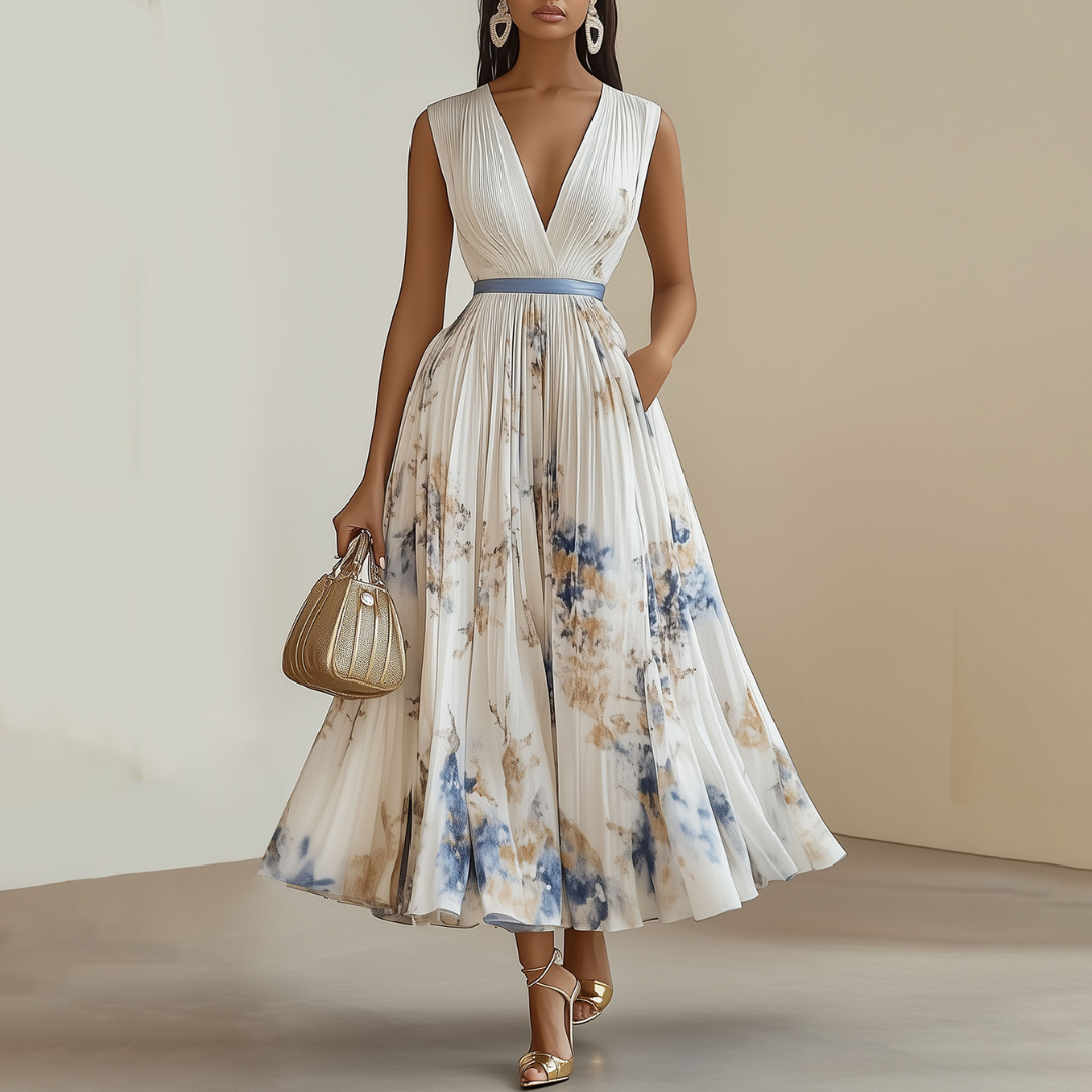 Élara | Vestido Largo Floral Plisado