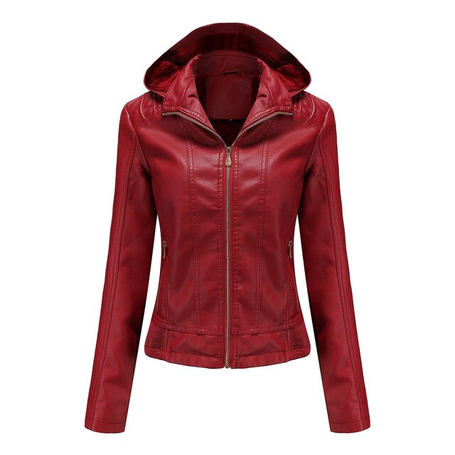 Chaqueta de piel con capucha para mujer