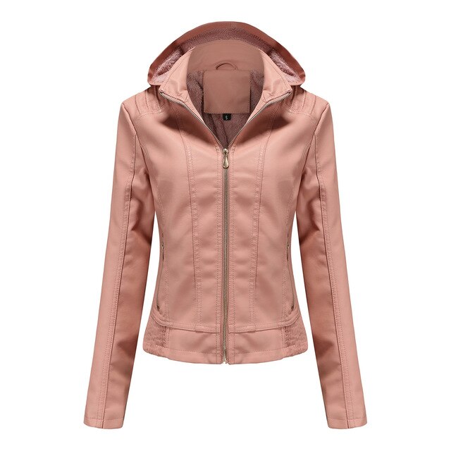 Chaqueta de piel con capucha para mujer