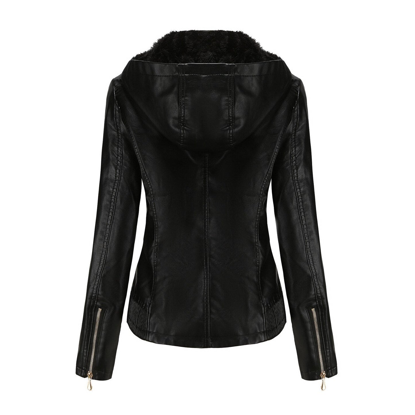 Chaqueta de piel con capucha para mujer