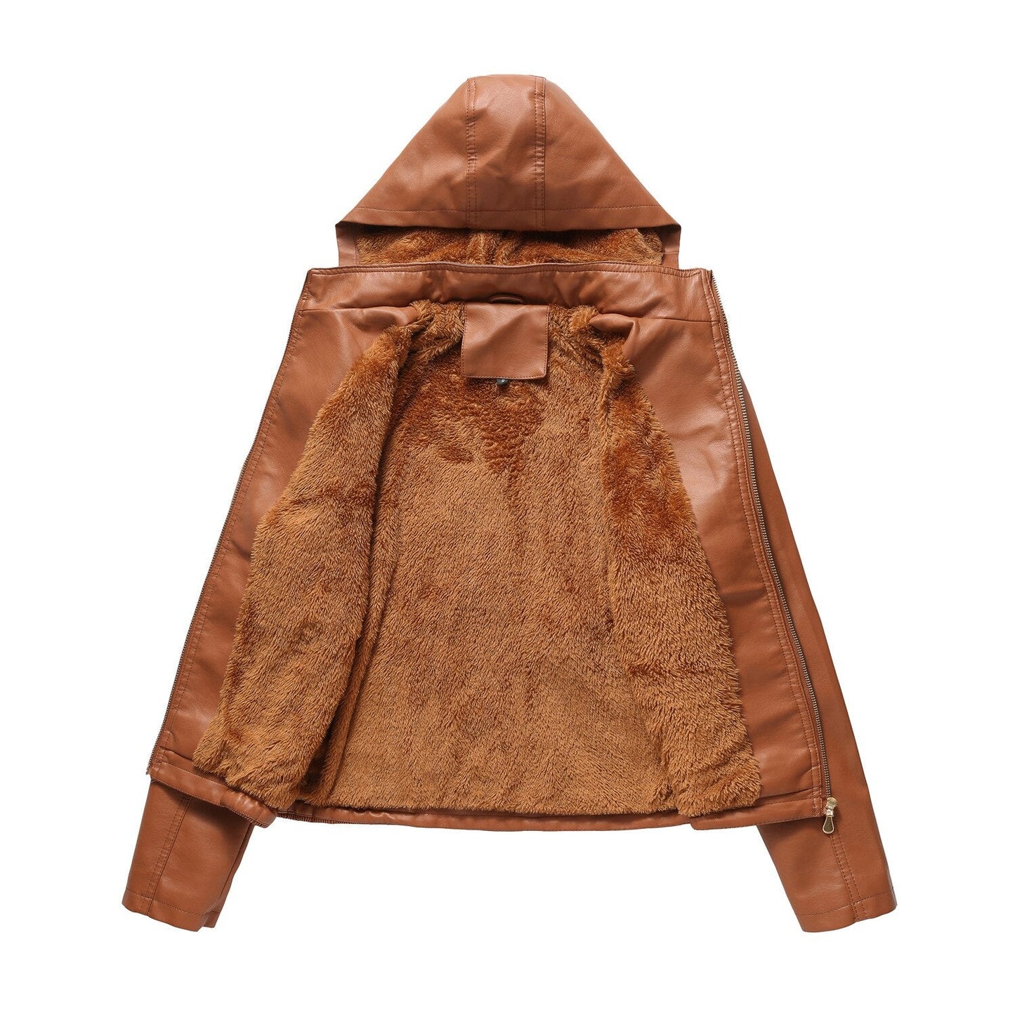 Chaqueta de piel con capucha para mujer