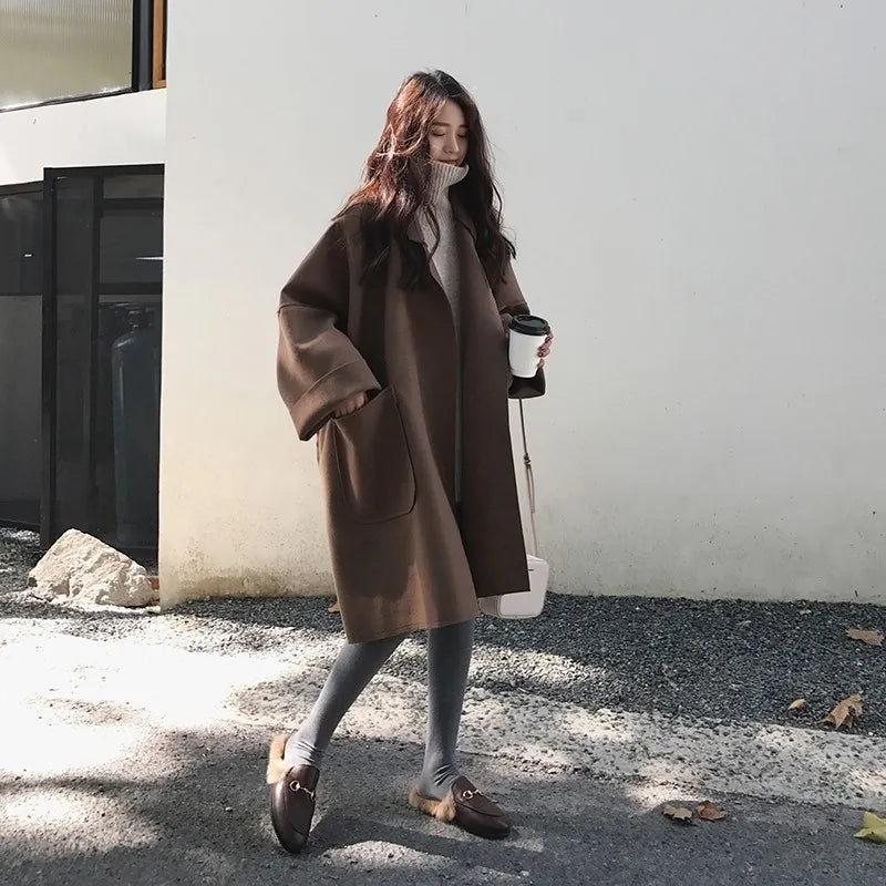 Elegante Trench De Lana Oversize