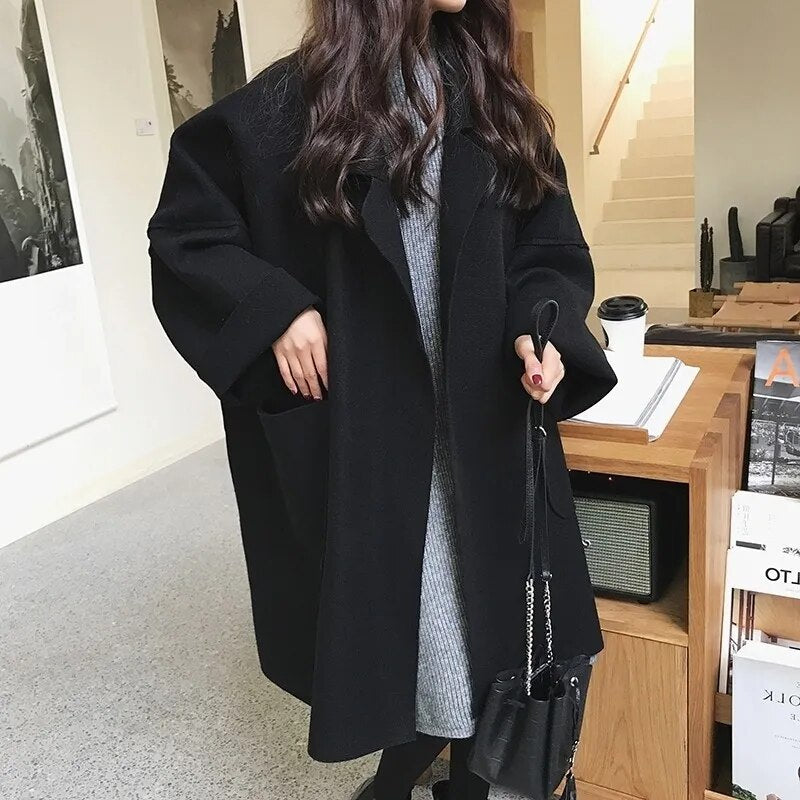 Elegante Trench De Lana Oversize