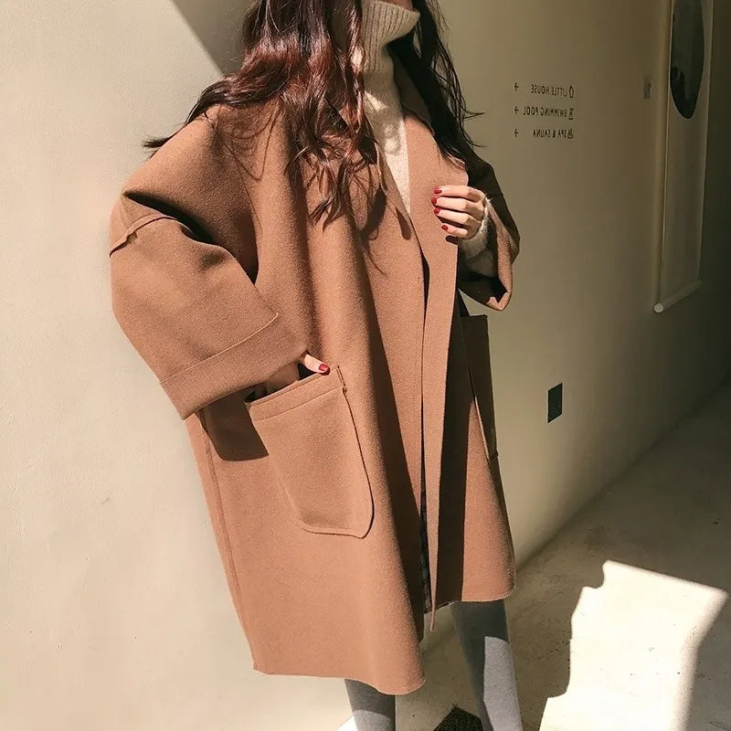 Elegante Trench De Lana Oversize