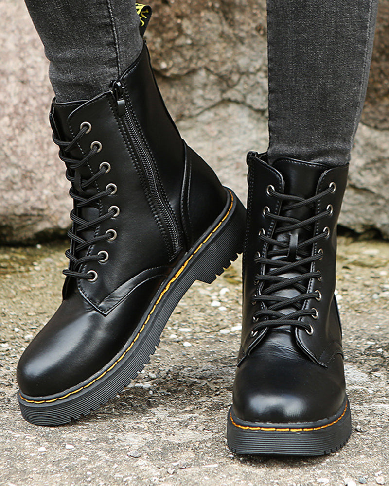 Monica - Botas De Piel Con Cordones y Cremallera