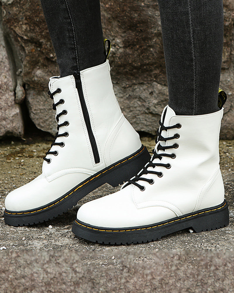 Monica - Botas De Piel Con Cordones y Cremallera
