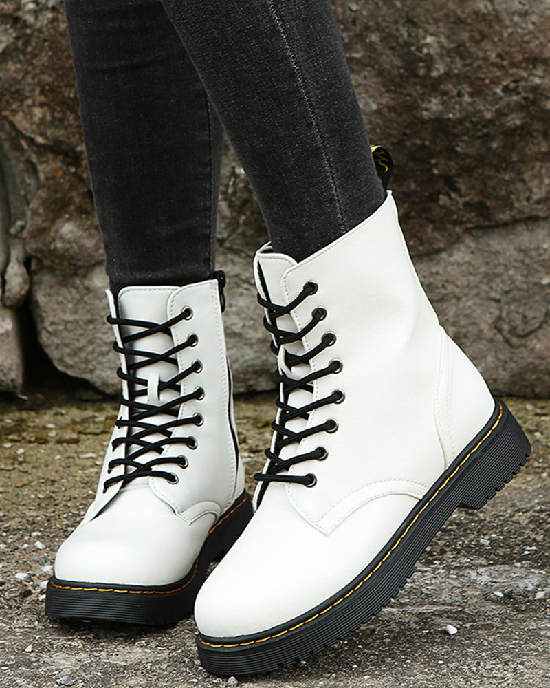 Monica - Botas De Piel Con Cordones y Cremallera