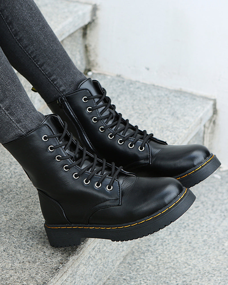Monica - Botas De Piel Con Cordones y Cremallera
