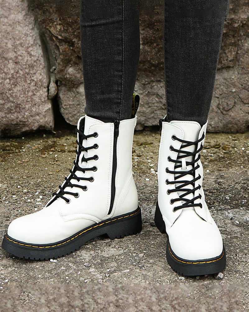 Monica - Botas De Piel Con Cordones y Cremallera
