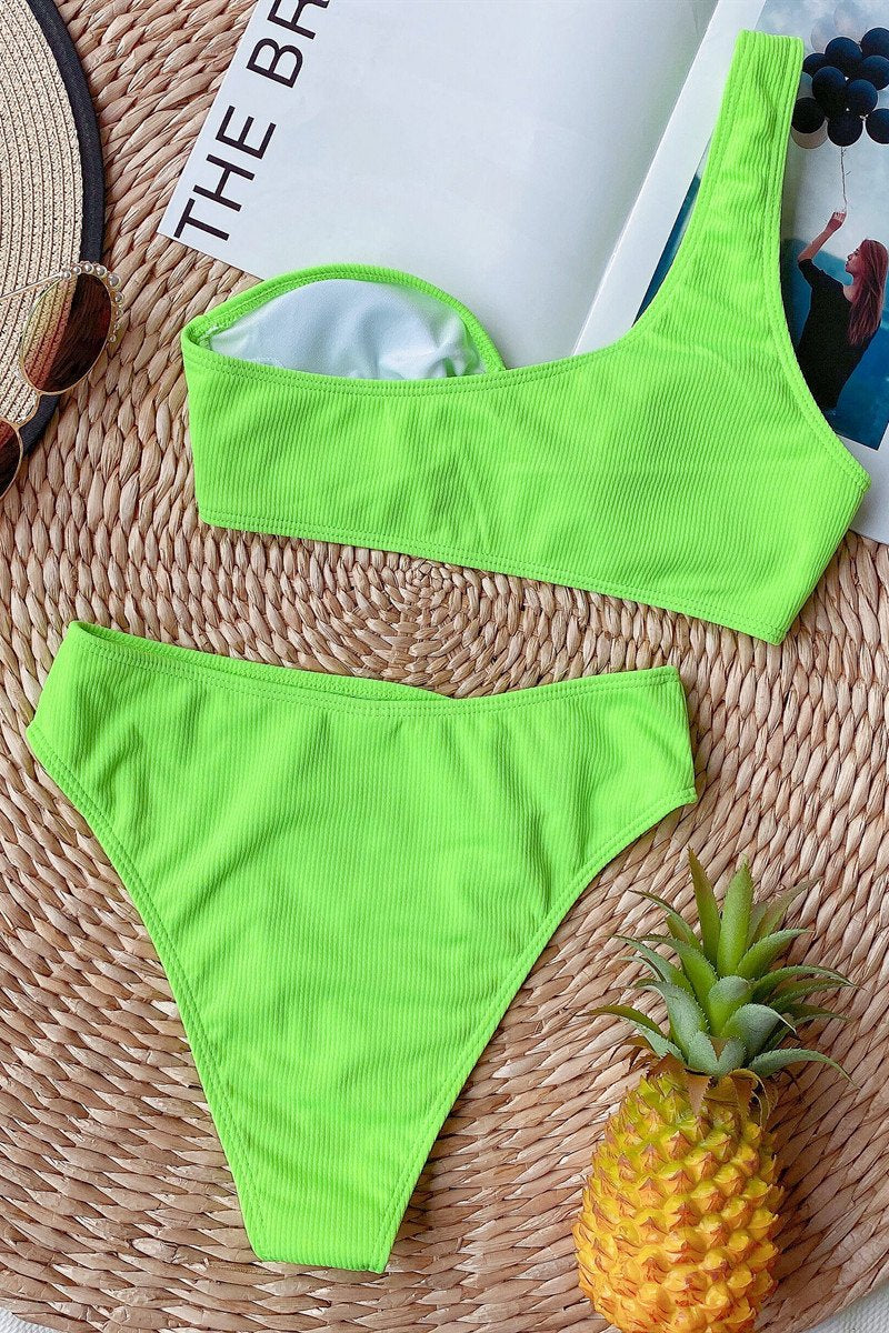 Bikini A Un Hombro Cintura Alta