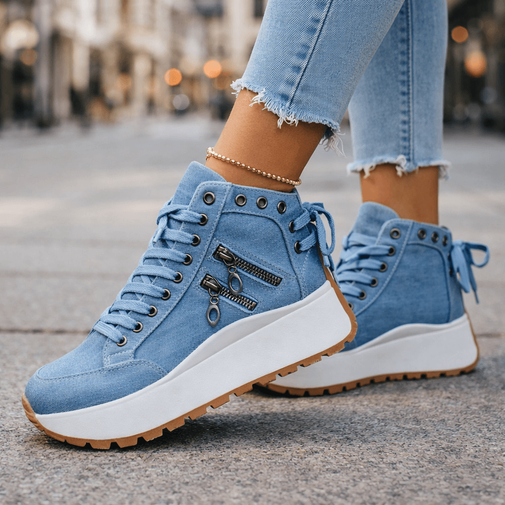 Rosenda | Zapatillas Mujer Plataforma Denim Chunky Cremalleras Urbanas