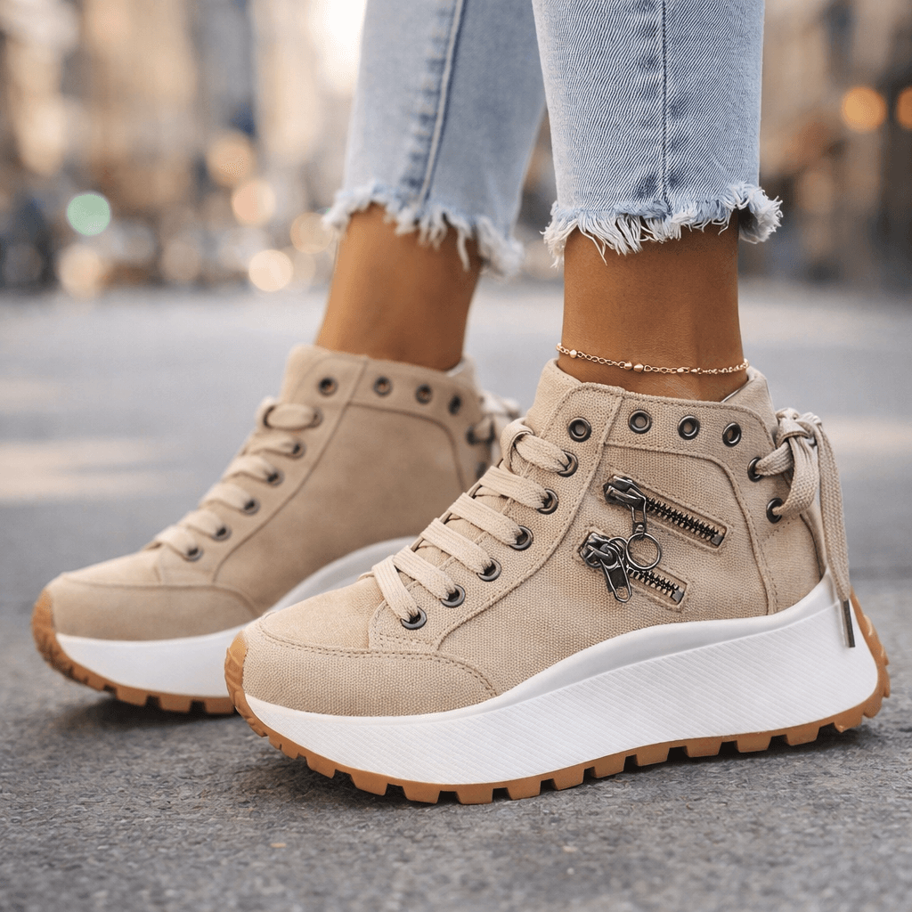 Rosenda | Zapatillas Mujer Plataforma Denim Chunky Cremalleras Urbanas