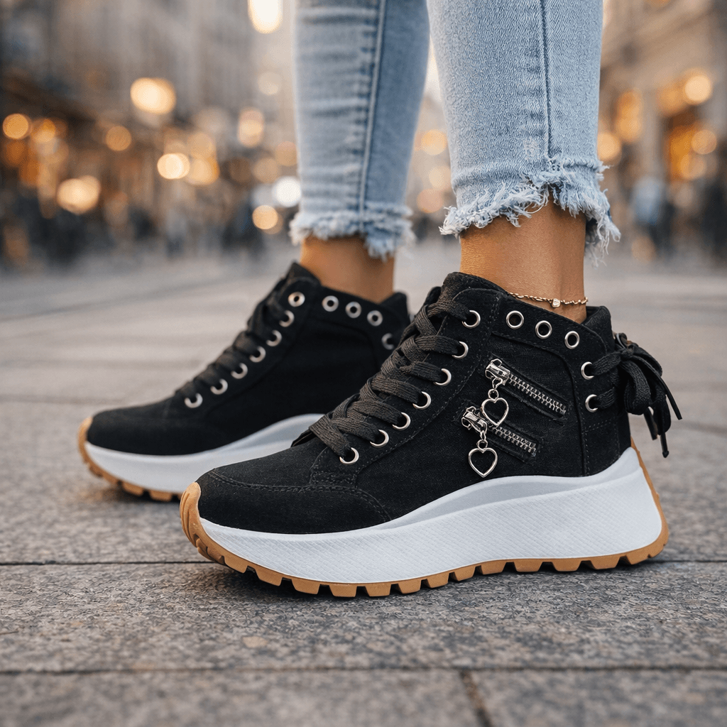 Rosenda | Zapatillas Mujer Plataforma Denim Chunky Cremalleras Urbanas