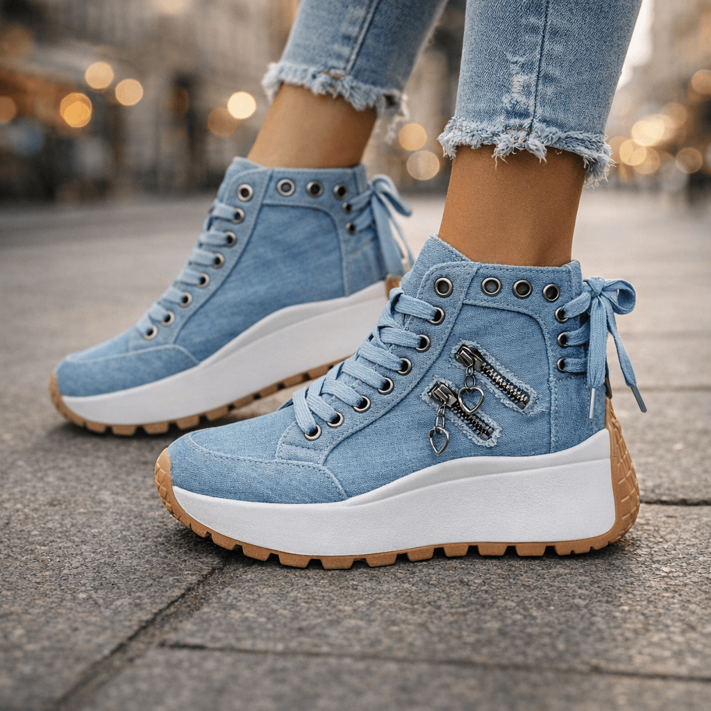 Rosenda | Zapatillas Mujer Plataforma Denim Chunky Cremalleras Urbanas