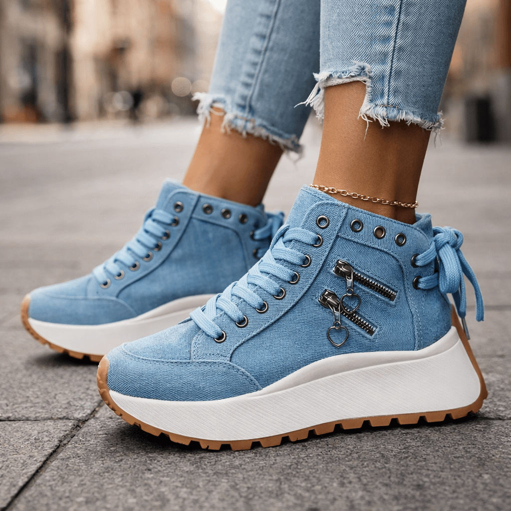 Rosenda | Zapatillas Mujer Plataforma Denim Chunky Cremalleras Urbanas