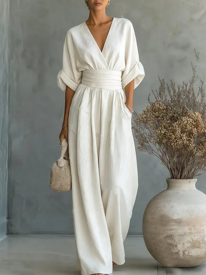 Marina | Mono Mujer Elegante Escote V, Pantalón Ancho Cintura Alta