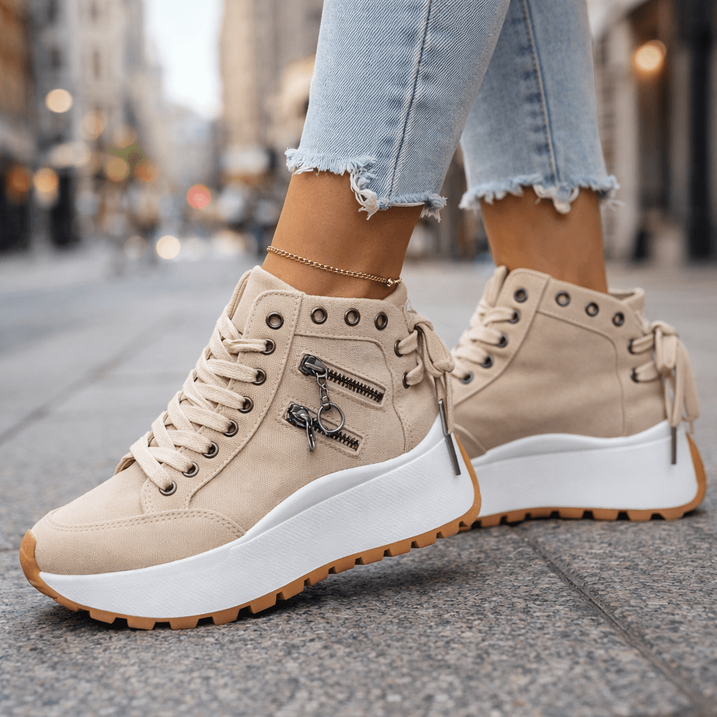 Rosenda | Zapatillas Mujer Plataforma Denim Chunky Cremalleras Urbanas