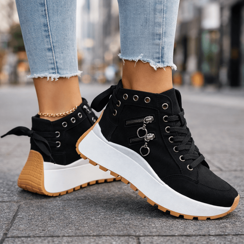 Rosenda | Zapatillas Mujer Plataforma Denim Chunky Cremalleras Urbanas