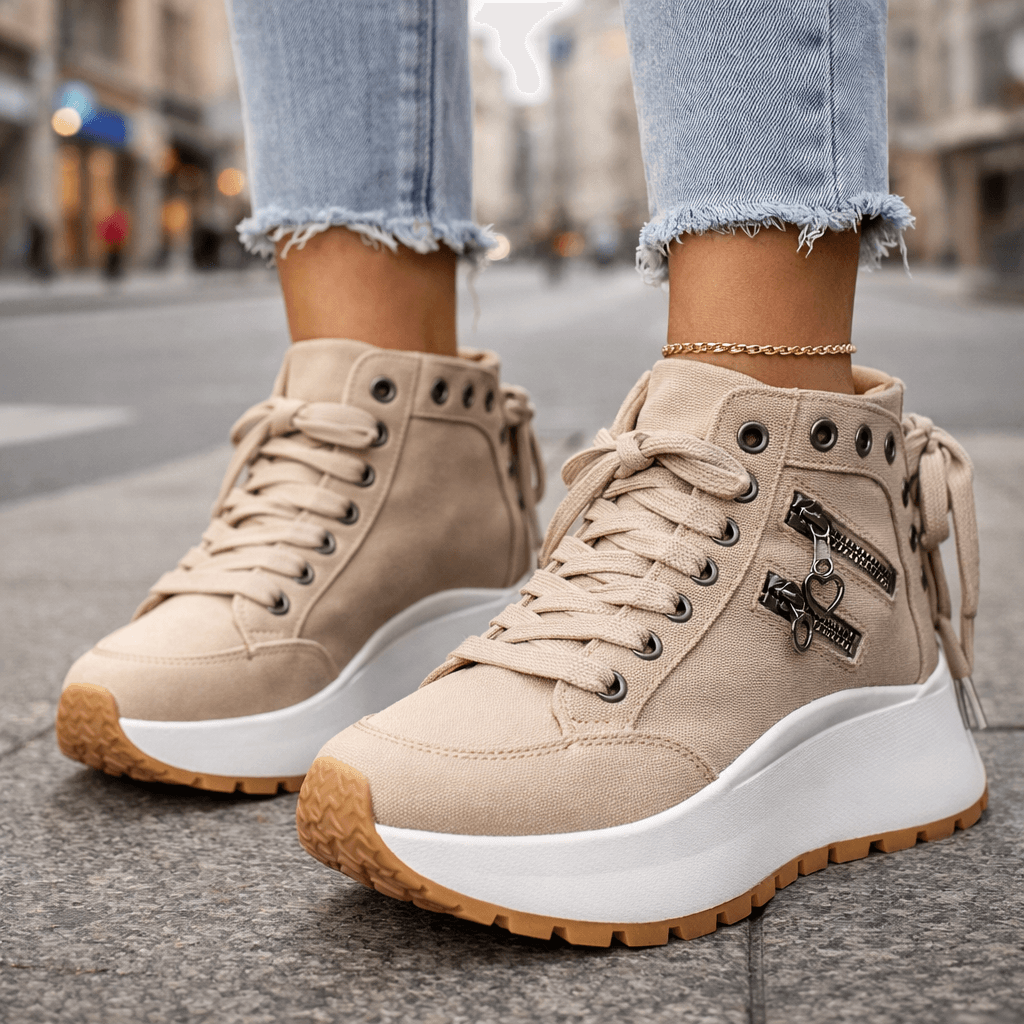 Rosenda | Zapatillas Mujer Plataforma Denim Chunky Cremalleras Urbanas