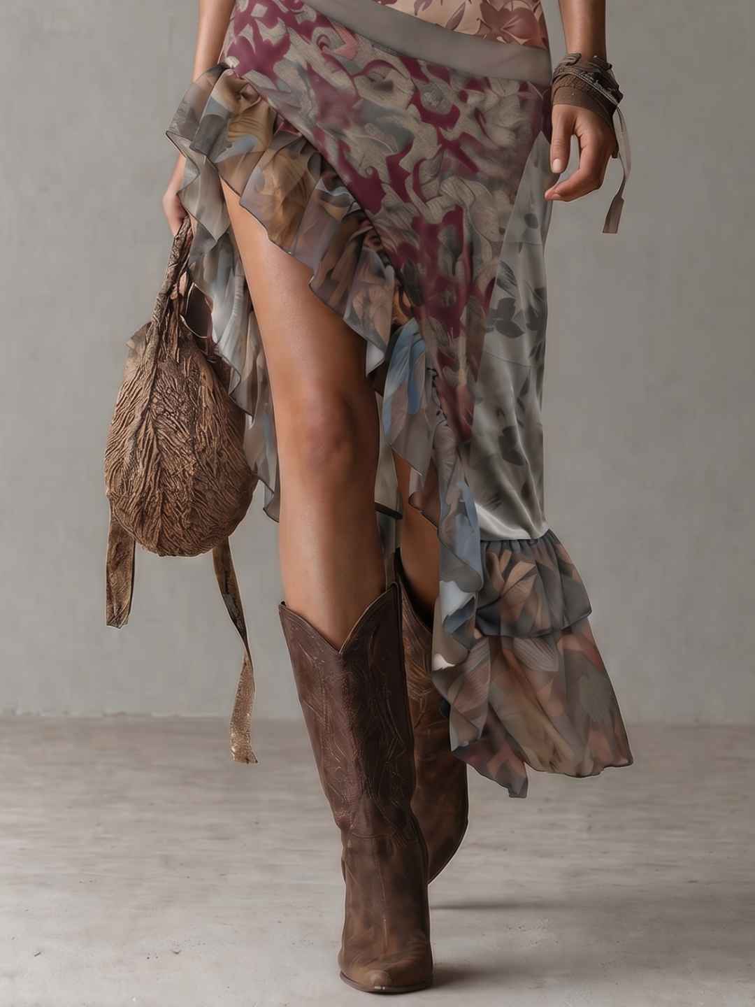 María | Vestido Largo Asimétrico Con Estampado Étnico