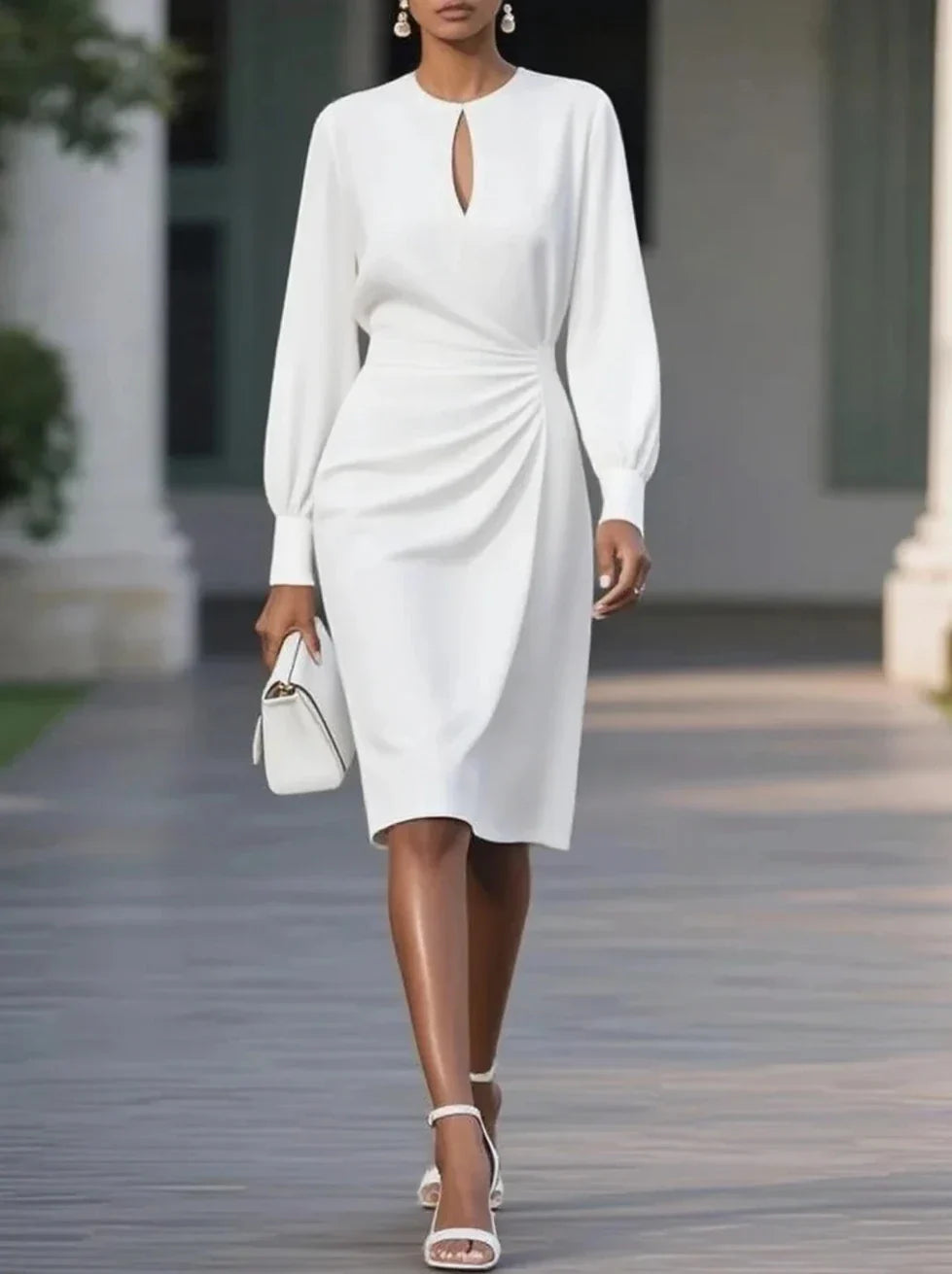 Caliora | Vestido Midi Elegante De Manga Larga