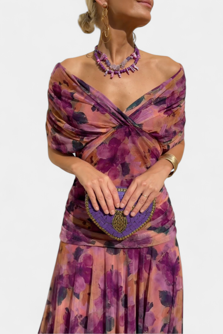 Iselina | Vestido Largo Fruncido Para Mujer Con Cuello En V Elegante