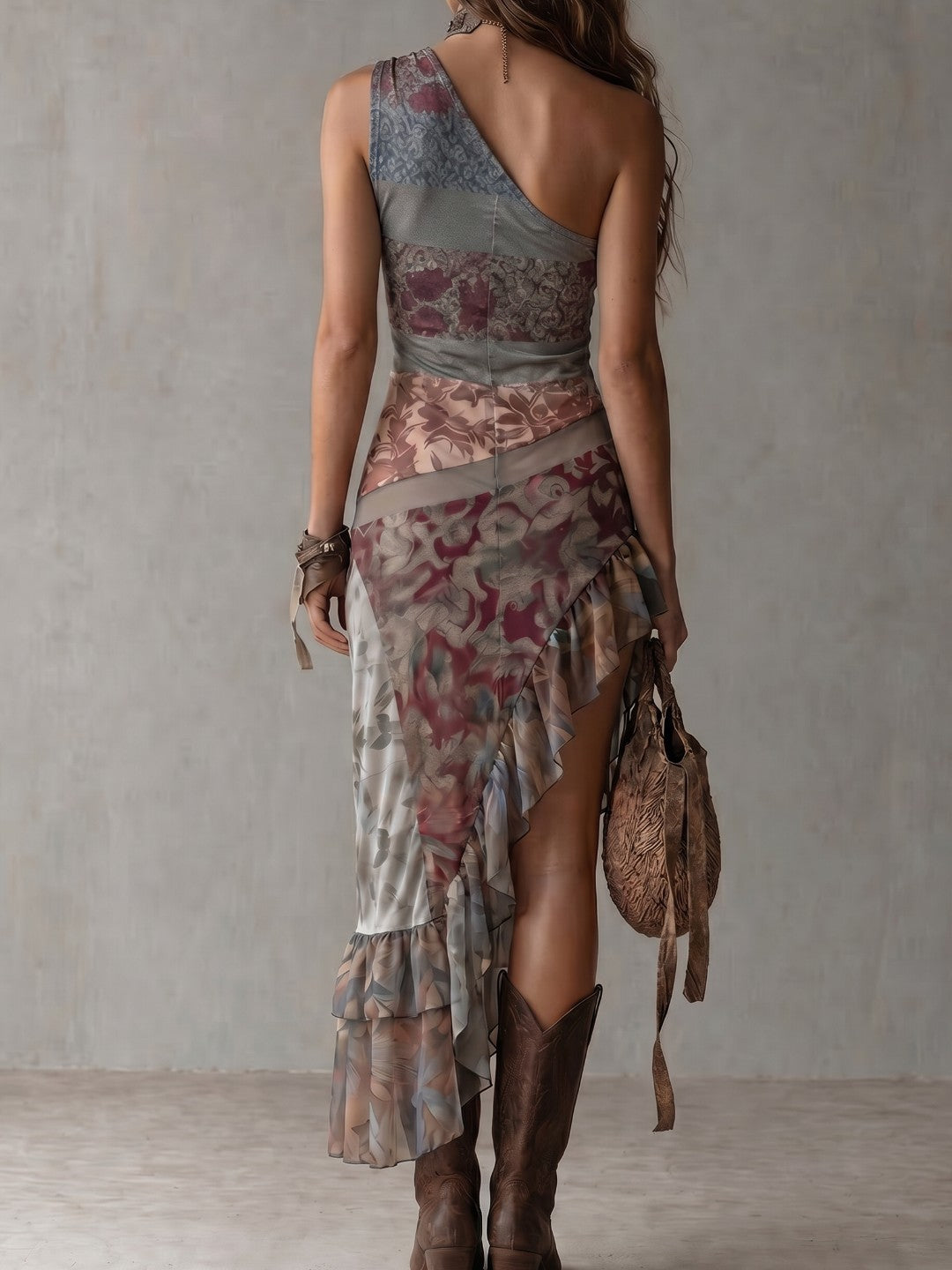 María | Vestido Largo Asimétrico Con Estampado Étnico