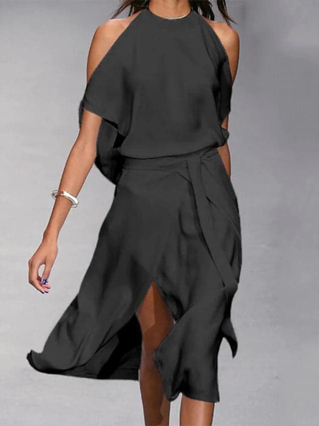 Aitana | Vestido Midi De Mujer Con Hombros Descubiertos Y Corte Fluido