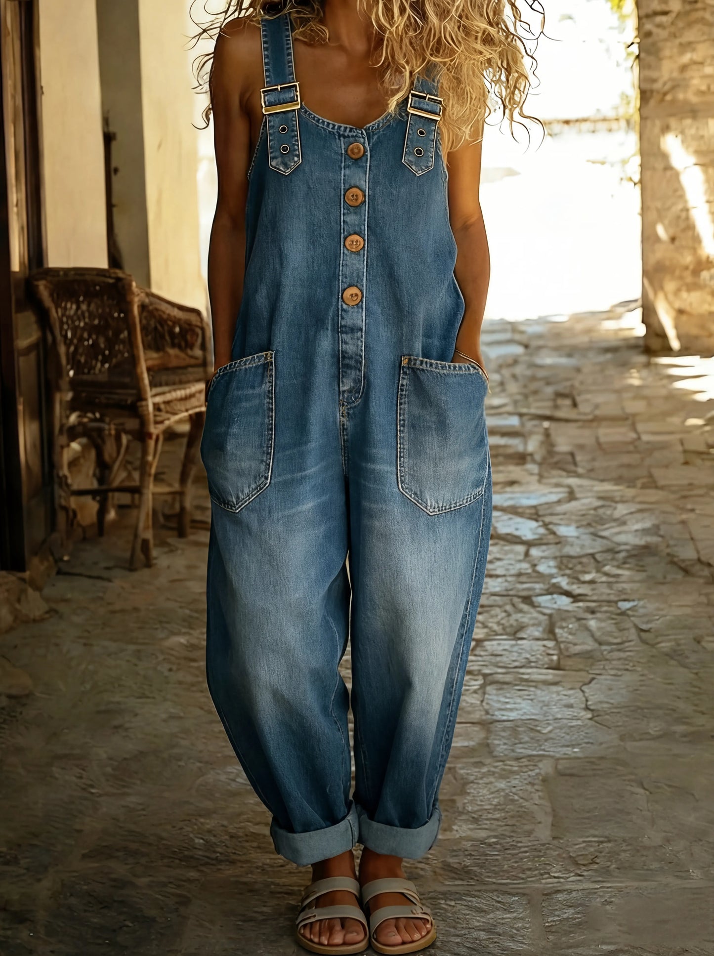Rocio - Mono Vaquero Casual Con Hebilla Ajustable