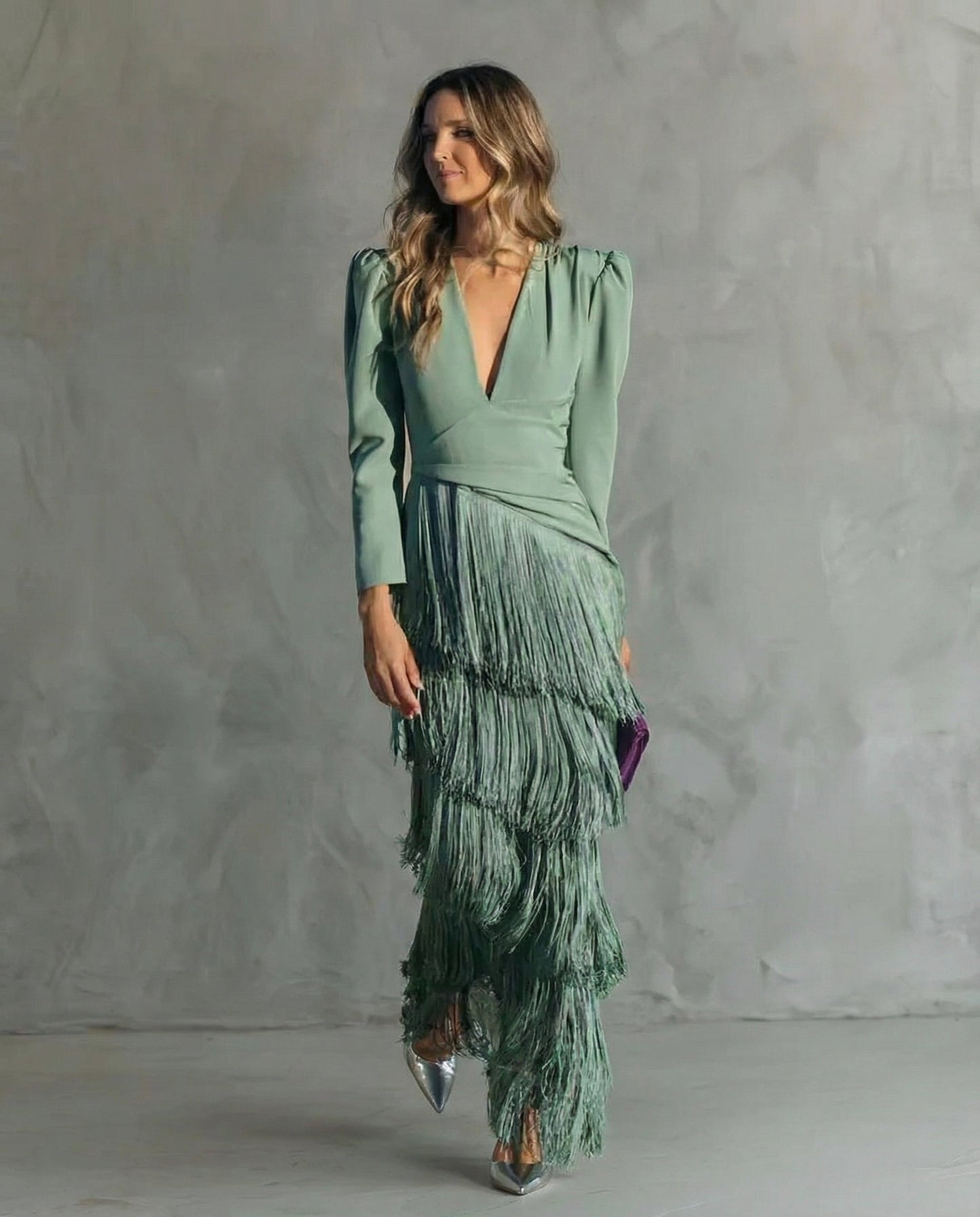 Jimena | Vestido Mujer Elegante Con Flecos Midi, Estilo Sofisticado y Fluido