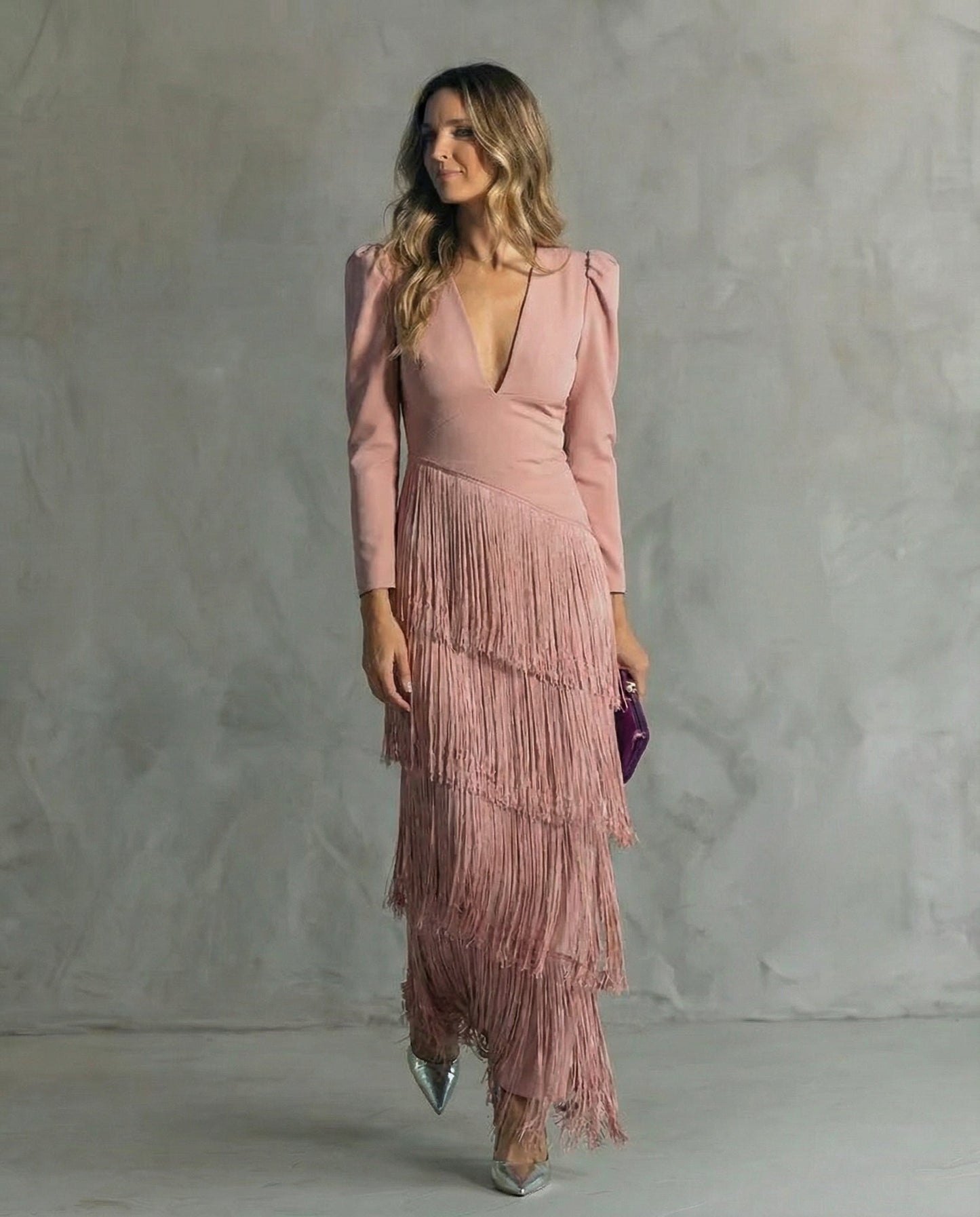 Jimena | Vestido Mujer Elegante Con Flecos Midi, Estilo Sofisticado y Fluido
