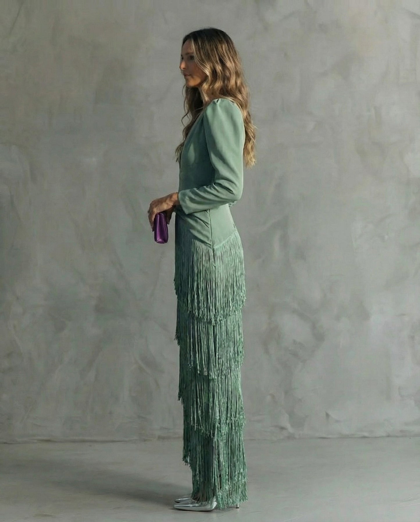Jimena | Vestido Mujer Elegante Con Flecos Midi, Estilo Sofisticado y Fluido