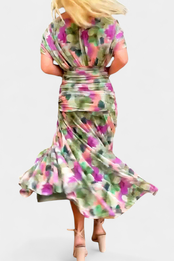 Iselina | Vestido Largo Fruncido Para Mujer Con Cuello En V Elegante