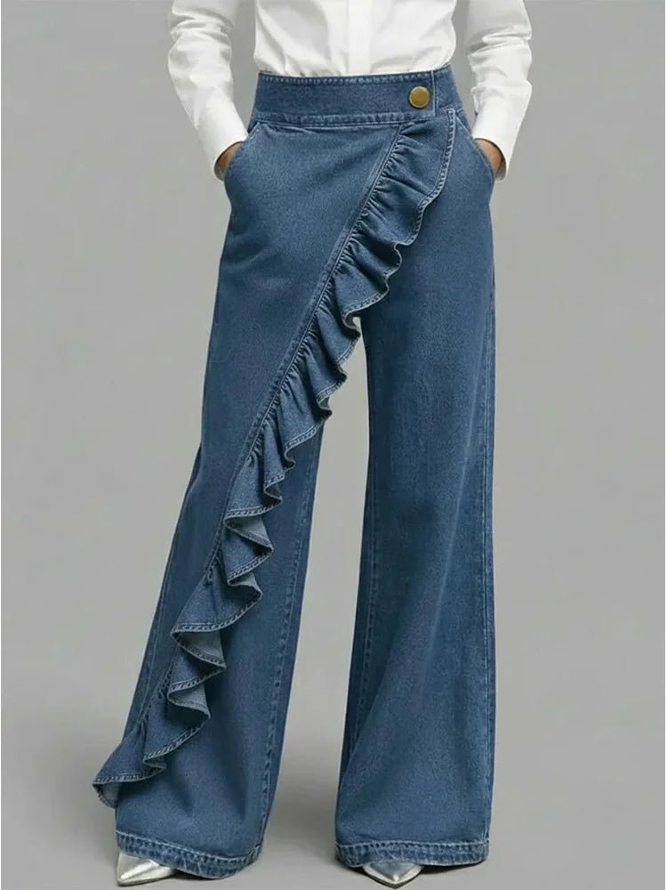 Inés | Vaqueros Wide Leg con Volantes Mujer Cintura Alta