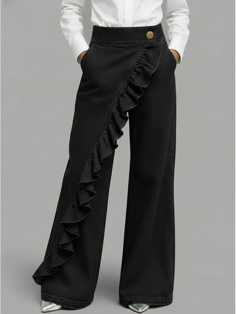 Inés | Vaqueros Wide Leg con Volantes Mujer Cintura Alta